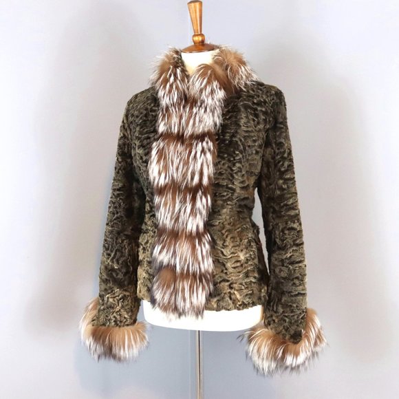 Genuine Karakul Persian Lamb Medium Fox Fur Trim Coat Neiman Marcus $6k - Picture 4 of 14